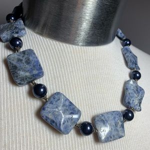 925 silver Sodalite natural gemstone necklace light blue white